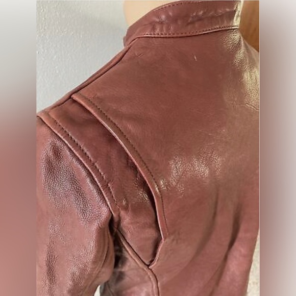 HARLEY DAVIDSON Leather Motorcycle Jacket CAFE RACER Women’s Medium Burgundy - Picture 6 of 8